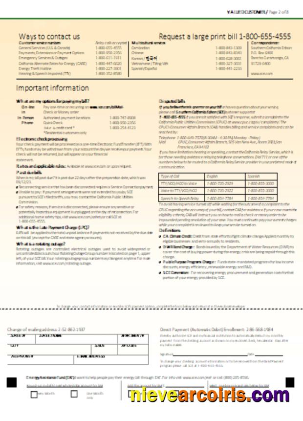Southern California EDISON utility business bill, page 2